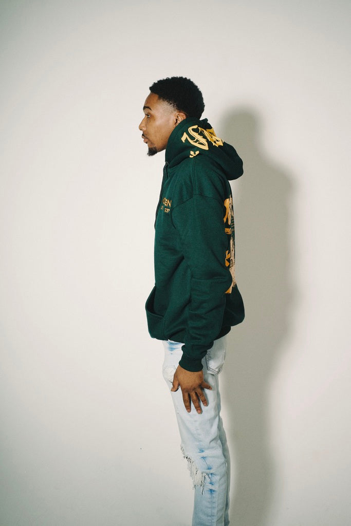 KODEEN* Old English Hoodie Forest Green/Yellow (PRE ORDER)